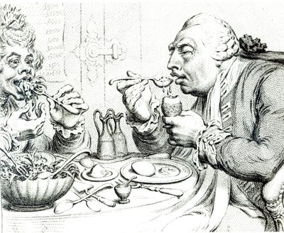 Temperance Enjoying a Frugal Meal, caricature of George III and Queen Charlotte by James Gillray